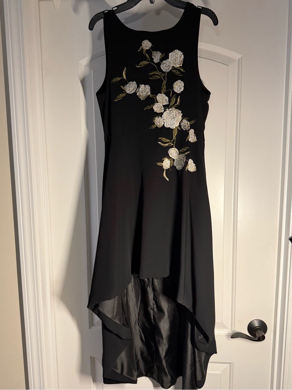 GB girls Black High-Low Dress with White Floral Embroidery